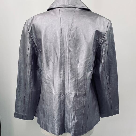 Vintage Y2k Metallic Leather Blazer Jacket Collared Silver Purple Lilac 1X 16W - Picture 7 of 12